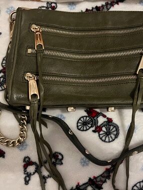 Rebecca Minkoff Avery Dark Olive Leather Crossbody Purse Chain Gold Hardware